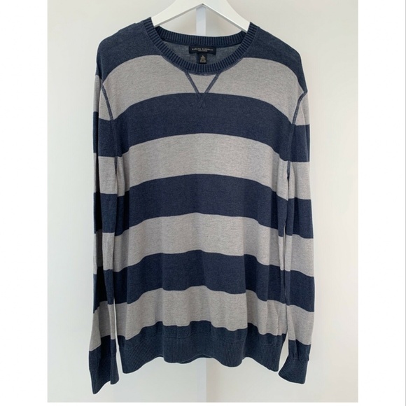 BANANA REPUBLIC NAVY BLUE GRAY STRIPE SWEATER XL - Picture 6 of 15